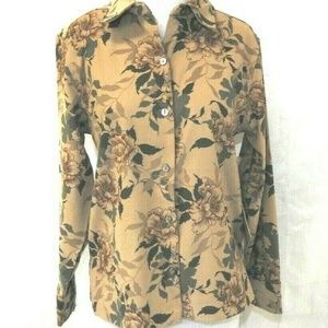 Women's Sz PM Petite Brown Floral Blouse